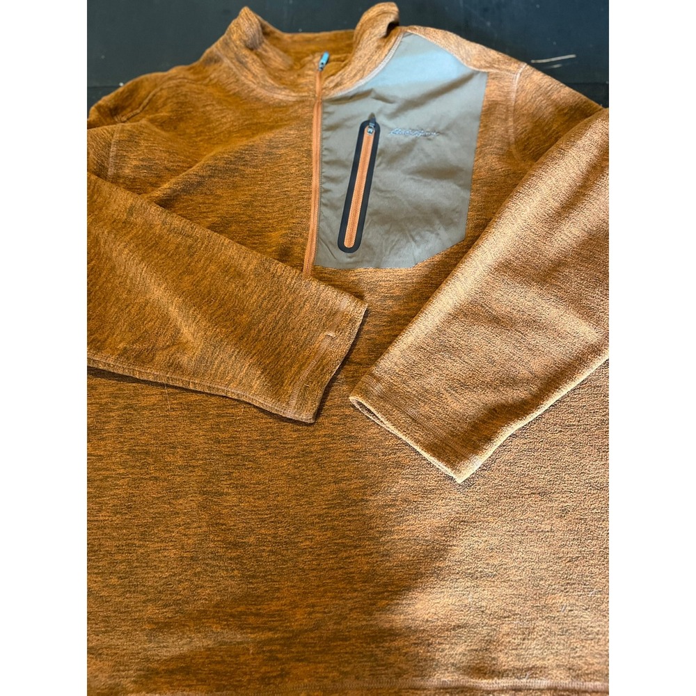 Eddie Bauer Pullover Fleece Jacket Mens Orange Quarter‎ Zip